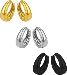 Shree Ju Trending Golden Black Silver Hinged Kaju Bali Combo For Men Women (3 Sets) Stainless Steel Hoop Earring, Huggie Earring, Stud Earring, Earring Set