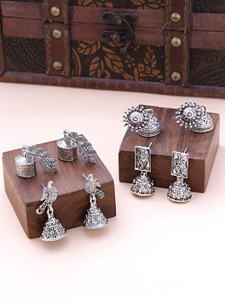 Kairangi Traditional Silver Oxidised Jhumka | German Silver Oxidized Drop Earring Set Metal Jhumki Earring