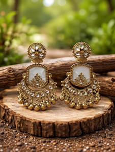 Bravo Treditional Antique Gold Chandbali with White Stone and Ghungroo Drops Brass Drops & Danglers, Chandbali Earring, Huggie Earring