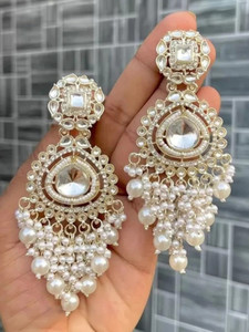 HHJEWELRY WHITE GOLD TRANDING BOLLYWOOD STYLE DROP & DANGLERS EARRING FOR GIRLS & WOMEN Diamond, Pearl Brass Drops & Danglers