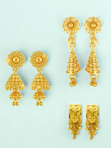 SK Fashion Earring Trio: 3 Pairs of Gold-Plated Style for Girls and Women Alloy Jhumki Earring, Drops & Danglers, Stud Earring