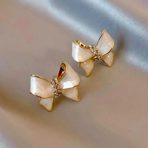 Curio World Korean Style Bow Earrings for Women & Girls Gold Plated Crystal Stones Alloy Stud Earring