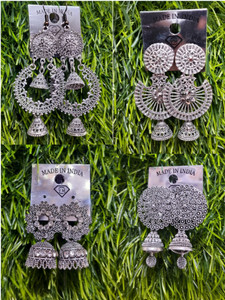 sarthak royal Combo of 4 Oxidised Silver Jhumki Alloy Chandbali Earring, Drops & Danglers, Hoop Earring, Jhumki Earring