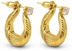 KANISHQ Gold Plated Twisted Hoop Earrings for Men Boys Crystal Stud Bali Stylish Diamond Copper Ear Thread, Drops & Danglers