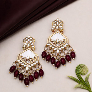 ILOZ coffee floral drop earrings, gold-plated, Earring for girls Beads Alloy Chandbali Earring