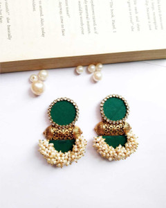 Tanu Women's Handmade Trendy Beads Fabric Base Big Statement Dholna Earrings with Pearl Fabric Stud Earring
