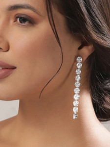 रुबंस Rubans Rhodium-Plated Contemporary Drop Earrings Brass Stud Earring