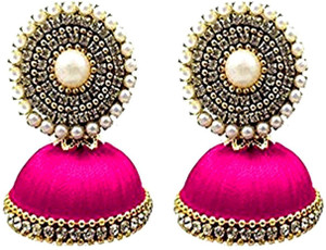 Tia Crafts Handmade Silk Thread Jhumki Earrings for Women Fabric Jhumki Earring
