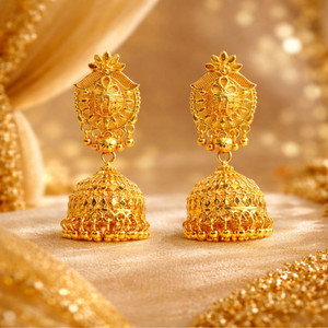रिच & फेमस Traditional Gold Plated Trendy Jhumka Earrings For Women's गोल्ड Jhumki Earring