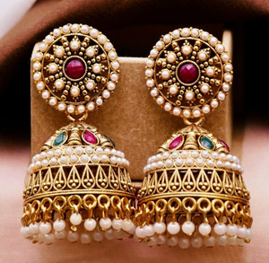 VIGILANTEE Traditonal Ethnic Pearl Studded Gold Platted Big Oxidize Jhumka Jhumki For Girl Beads, Pearl Alloy Drops & Danglers, Jhumki Earring, Stud Earring, Earring Set