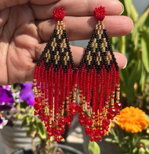GLAMIFIED Red Beads Earrings Glass Earring Set