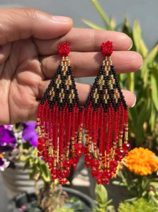 GLAMIFIED Red Beads Earrings Glass Earring Set