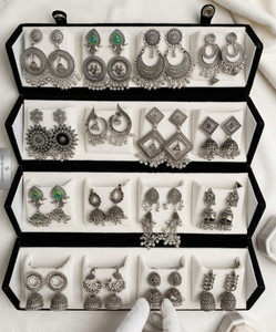 Mohmit Mart 16 Pair earring box for women with latest Silver Oxidized earrings Nickel Chandbali Earring, Jhumki Earring, Drops & Danglers, Earring Set