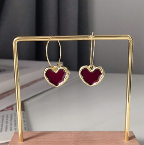 AKISON JEWELS Red Heart Korean Earrings For Women Girls Trendy Western Fashion Earring Alloy Hoop Earring, Earring Set, Drops & Danglers