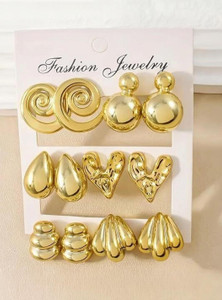 TESKA Anti Tarnish Chunky Korean Gold Hoop Earrings for Women Western Wear Combo 0f 6 Stainless Steel Hoop Earring
