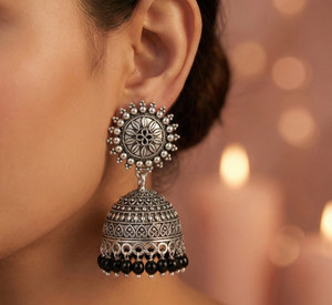 SHI Jewellery German Silver Jhumki Afghani Oxidised Jhumka Pearl Drop Earrings Pearl German Silver Jhumki Earring
