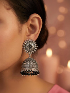 SHI Jewellery German Silver Jhumki Afghani Oxidised Jhumka Pearl Drop Earrings Pearl German Silver Jhumki Earring