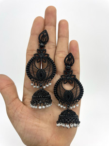 MiVi Creation Chandbali Jhumkha earing black Brass Chandbali Earring