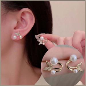 SheOm Karki Trendy Korean Fashionable Earrings For Women Zircon, Cubic Zirconia, Pearl Stainless Steel Stud Earring, Earring Set