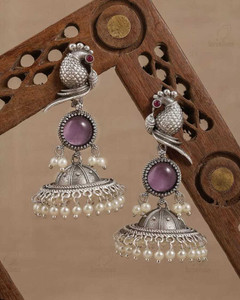 DANGAR ENTERPRISE Beautiful Unique Design Oxidised Silver Stone Earrings Alloy Stud Earring