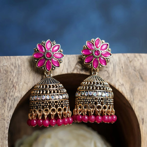 IFQARA Traditonal Light Weight Pearl Gold Platted Oxidized Earrings for Girl & Women Alloy Jhumki Earring