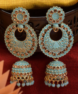 RAJ JEWELLERY South Indian Ethnic Aqua Blue Color Oxidized Jhumka Earrings for Women and Girls Alloy Jhumki Earring, Drops & Danglers, Chandbali Earring, Earring Set