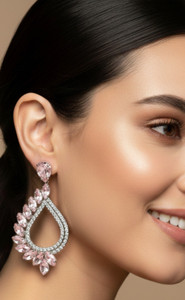 NUI Pink Crystal Drop Earrings | Party Wear Earrings For Women And Girls Alloy Drops & Danglers