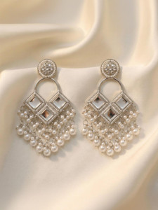 TESSARA TESSARA Silver-Plated Diamond & Pearl Jhumka Earrings for women Alloy Drops & Danglers
