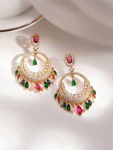 RUBANS Rubans 18K Gold Plated Brass Multicolour Cubic Zirconia Chandelier Earrings Brass Chandbali Earring