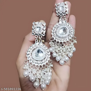 DANGAR ENTERPRISE Plated Traditional Rajasthani Jewellery Large Earring Kundan White Diamond Alloy Jhumki Earring