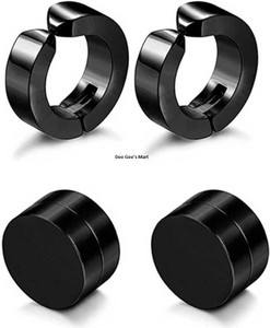 DEE GEE Magnetic Non Piercing Punk Style Round Black Clip Stud Stainless Steel Earrings for Men & Women Alloy Magnetic Earring