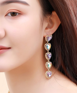 YELLOW CHIMES Dangler Earrings for Women with Crystal Heart shaped Silver-toned Crystal Alloy Drops & Danglers