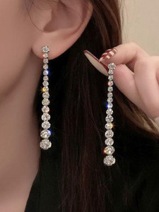 BLINGEE Long Crystal Dimond Korean For Women Trendy Western Fashion Crystal, Cubic Zirconia, Diamond Alloy Earring Set, Drops & Danglers, Tassel Earring
