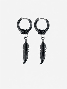 HOUSEOFTRENDZZ Angel Wing Earring - Mens Silver Hoop Earring - Unisex Hoops - Oxidized Sterling Silver Jewelry for Men - Gothic Style Earring - Dangle Wing Earring Stainless Steel Hoop Earring (PACK OF 1 PAIR) TITANIUM BLACK Metal Hoop Earring, Cuff Earring, Drops & Danglers, Tassel Earring