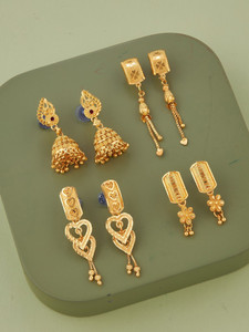 evashoppy Bestseller Combo Of 4 Traditional Temple Jewellery Earrings set Brass Drops & Danglers