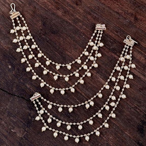 Ricious Fancy Earring bahubali Earring Supporter Earchain Kaan Chain Earring chain Beads Brass Ear Thread