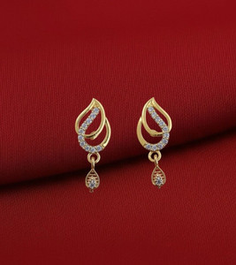 creatonX Gold Plated Ruby & AD Stone Floral Drop Earrings for Women Cubic Zirconia Alloy Stud Earring