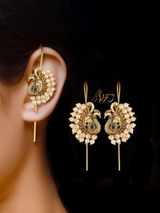 VIGHNAHARTA Twinkling Bejeweled Green Pearl for Women and Girls Pearl Brass Cuff Earring