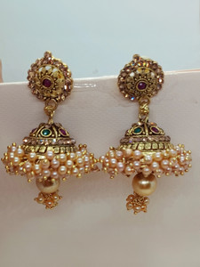 Misba Premium Collections Golden Traditional Moti Latkan Beaded Jhumka Earrings Beads Alloy Jhumki Earring