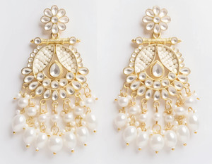 टेस्सारा Pearl & White Beaded Large Meena Chandbali Earrings for Girls & Women Pearl अलॉय Drops & Danglers