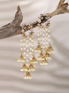 ZENEME Gold -Plated Glamour Gold & Pearl Jhumkas Earring for women Brass Jhumki Earring