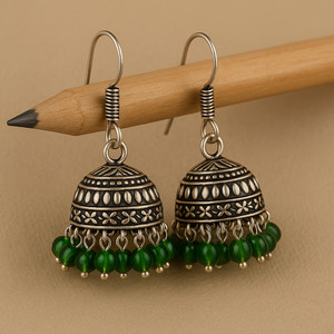 SHI Jewellery Afghani Jhumka German Silver Jhumki Oxidised Pearl Drop Earrings German Silver Jhumki Earring