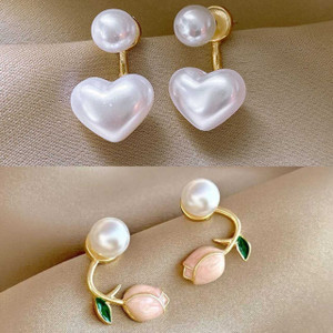 ARK JEWEL Korean Earring Combo Pack of 2 Alloy Stud Drop & Danglers For Women & Girls Cubic Zirconia, Pearl Alloy Stud Earring, Cuff Earring, Earring Set, Hoop Earring