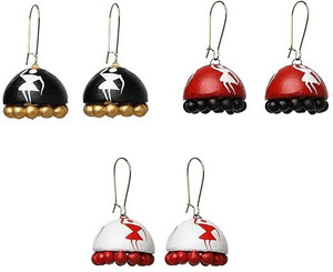 Le bijouxistic Terracotta Earrings For Girls Women | Handmade Earrings | 3 Set Red White Black Terracotta Earring Set
