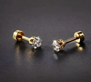 Shree Ju Diamond White Color Stone Studded Gold Plated Ear Stud Diamond Stainless Steel Stud Earring