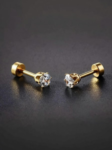 Shree Ju Diamond White Color Stone Studded Gold Plated Ear Stud Diamond Stainless Steel Stud Earring