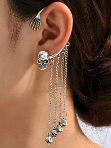 Salty Bone-Chic Skull Cuff (1 side) for Women & Girls Alloy Earring Set