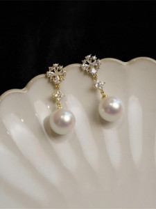 BLINGEE White Pearl Zircon Drop Korean Earrings For Women Girls Trendy Western Fashion Pearl, Crystal, Cubic Zirconia, Diamond Alloy Earring Set, Drops & Danglers