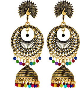 Fashion Frill Feminine Statement Peacock Design Party Wear Earrings Brass Jhumki Earring