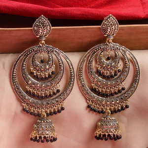 RAJ JEWELLERY Traditional Festive Black Color Oxidized Big Jhumka Earrings for Girls Alloy Chandbali Earring, Jhumki Earring, Earring Set
